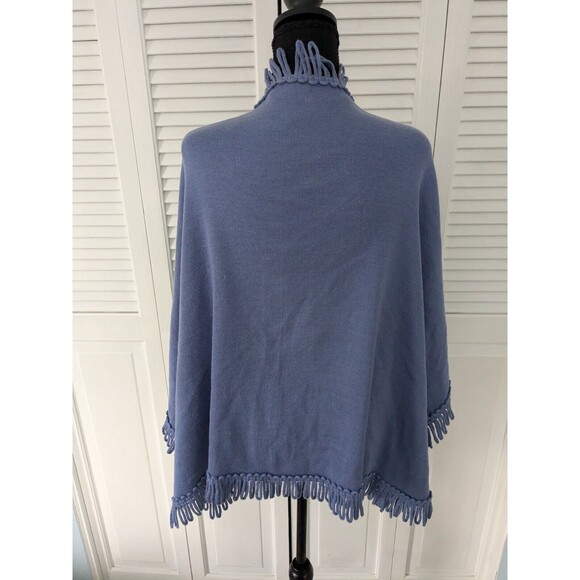 Coldwater Creek Women's One Sz Ruana Fringe Knit Wrap Shawl Cape Periwinkle Boho - Picture 6 of 9